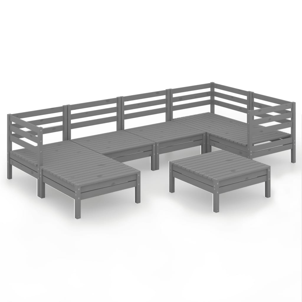 7-tlg. Garten-Lounge-Set Massivholz Kiefer Grau